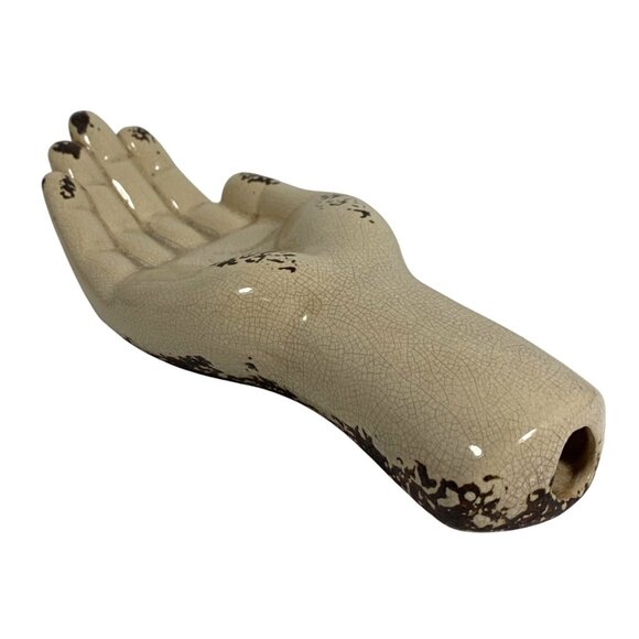 1970s Ceramic Hand-Shaped Decorative Tray Trinket Dish Distressed Crazed Finish - Picture 4 of 9